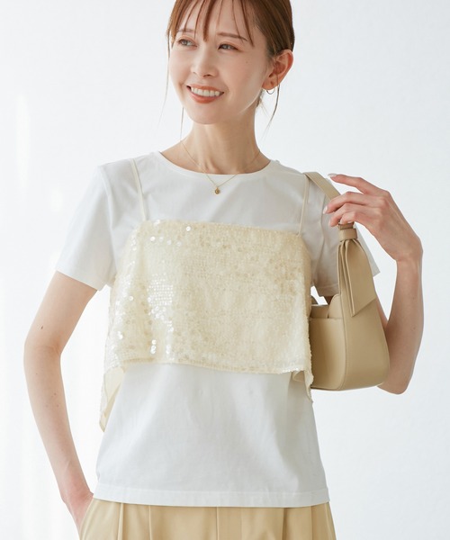 ROPE' PICNIC（ロペピクニック）の「スパンコールビスチェ付きカットトップス（Tシャツ/カットソー・レディース・ホワイト系その他4/ブラック・38）」の13枚目の写真