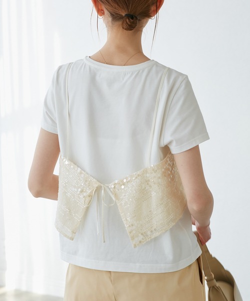 ROPE' PICNIC（ロペピクニック）の「スパンコールビスチェ付きカットトップス（Tシャツ/カットソー・レディース・ホワイト系その他4/ブラック・38）」の14枚目の写真