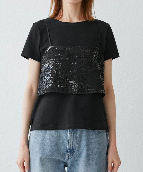 ROPE' PICNIC（ロペピクニック）の「スパンコールビスチェ付きカットトップス（Tシャツ/カットソー・レディース・ホワイト系その他4/ブラック・38）」の17枚目の写真