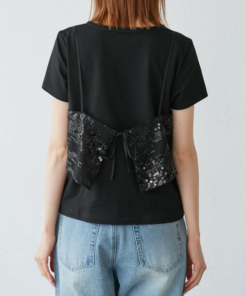 ROPE' PICNIC（ロペピクニック）の「スパンコールビスチェ付きカットトップス（Tシャツ/カットソー・レディース・ホワイト系その他4/ブラック・38）」の19枚目の写真