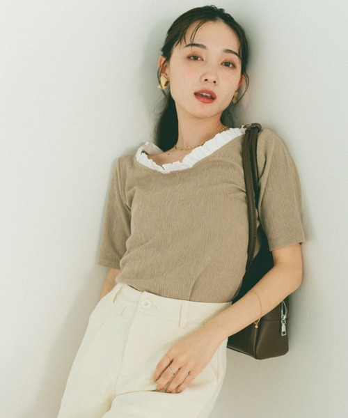 バイカラーフリルトップス/2WAY/オフショル着用可（Tシャツ