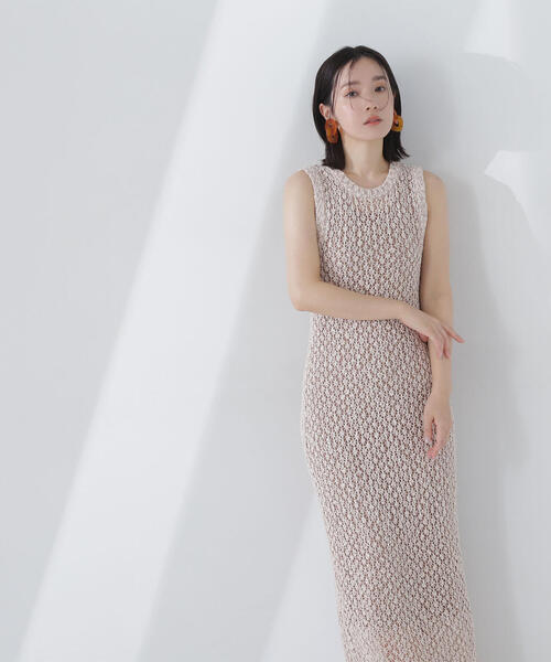 NATURAL BEAUTY BASIC(ナチュラルビューティーベーシック)の「◇メッシュナローニットワンピース(ワンピース・レディース・ベージュ系その他/ブラック系その他/レッド・MEDIUM/P/S)」の2枚目の写真