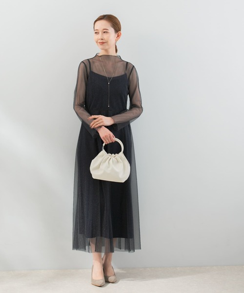 kaene（カエン）の「kaene　ラメチュールメロウワンピース（ワンピース・レディース・ゴールド系その他/ネイビー・38）」の4枚目の写真