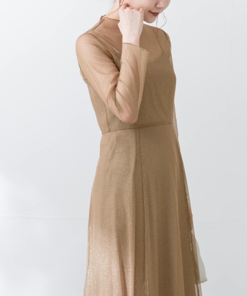 kaene（カエン）の「kaene　ラメチュールメロウワンピース（ワンピース・レディース・ゴールド系その他/ネイビー・38）」の6枚目の写真