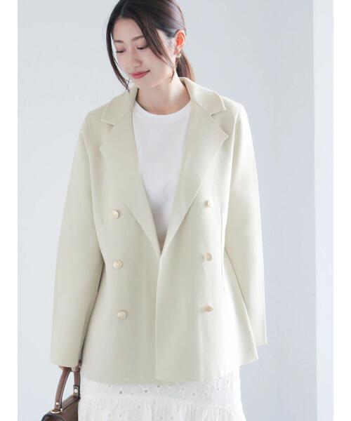 Te chichi（テチチ）の「ミラノリブダブルジャケット《2025spring catalog item》（ノーカラージャケット・レディース・ネイビー/ベージュ・F）」の2枚目の写真