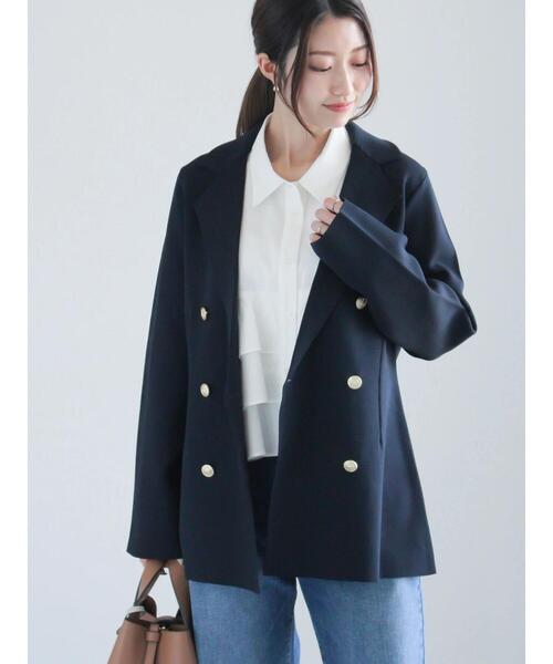 Te chichi（テチチ）の「ミラノリブダブルジャケット《2025spring catalog item》（ノーカラージャケット・レディース・ネイビー/ベージュ・F）」の10枚目の写真