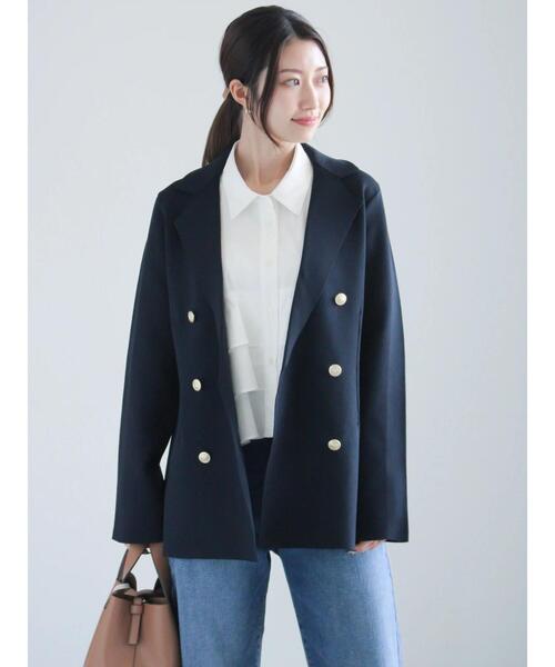 Te chichi（テチチ）の「ミラノリブダブルジャケット《2025spring catalog item》（ノーカラージャケット・レディース・ネイビー/ベージュ・F）」の11枚目の写真