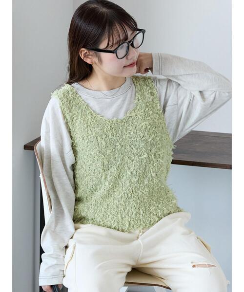 ehka sopo（エヘカソポ）の「チュールヤーンニットベスト（ベスト・レディース・オフホワイト/グレー/グリーン・F）」の3枚目の写真