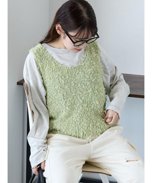 ehka sopo（エヘカソポ）の「チュールヤーンニットベスト（ベスト・レディース・オフホワイト/グレー/グリーン・F）」の20枚目の写真