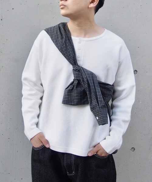 Sourcream（サワークリーム）の「2サイズ【Sourcream/サワークリーム】ワッフルヘンリーネックロンTEE（Tシャツ/カットソー・レディース・グレー/ブラック/ホワイト・MEDIUM/LARGE）」の19枚目の写真