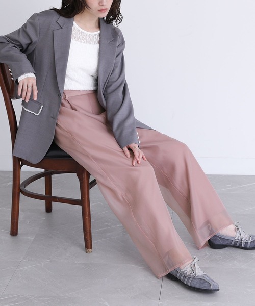 somari imagination（ソマリ イマジネーション）の「『オーガンジーレイヤードストレートパンツ』（その他パンツ・レディース・ピンク/ブラック・2/1）」の21枚目の写真