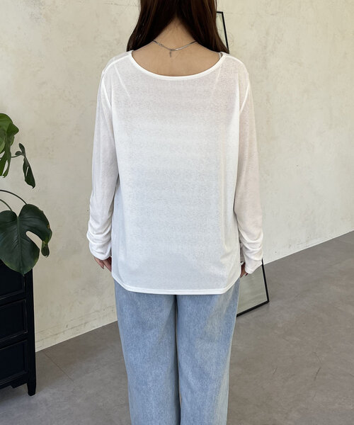 prose verse（プロズヴェール）の「袖シャーリングオーバーサイズシアートップス（Tシャツ/カットソー・レディース・ピンク/オフホワイト/ブラック・FREE）」の5枚目の写真