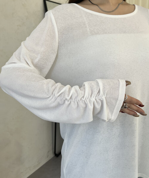 prose verse（プロズヴェール）の「袖シャーリングオーバーサイズシアートップス（Tシャツ/カットソー・レディース・ピンク/オフホワイト/ブラック・FREE）」の7枚目の写真