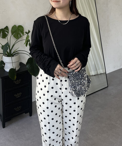 prose verse（プロズヴェール）の「袖シャーリングオーバーサイズシアートップス（Tシャツ/カットソー・レディース・ピンク/オフホワイト/ブラック・FREE）」の9枚目の写真