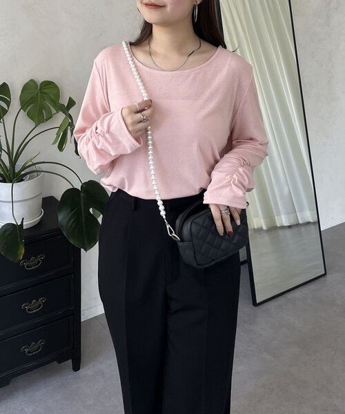 prose verse（プロズヴェール）の「袖シャーリングオーバーサイズシアートップス（Tシャツ/カットソー・レディース・ピンク/オフホワイト/ブラック・FREE）」の21枚目の写真