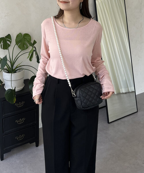 prose verse（プロズヴェール）の「袖シャーリングオーバーサイズシアートップス（Tシャツ/カットソー・レディース・ピンク/オフホワイト/ブラック・FREE）」の22枚目の写真