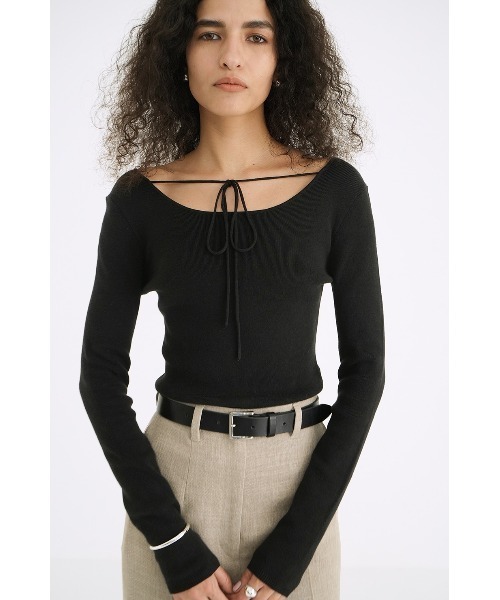 CLANE ARRANGE RIBBON KNIT TOPS アイボリー CLANE（クラネ）の「CLANE/クラネ/ARRANGE RIBBON KNIT TOPS（Tシャツ
