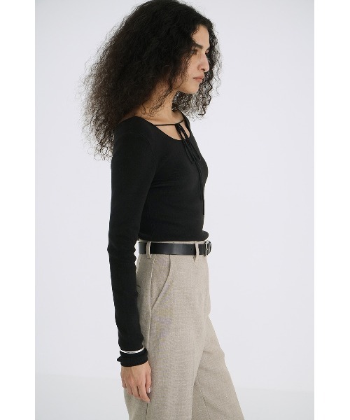 CLANE ARRANGE RIBBON KNIT TOPS アイボリー CLANE（クラネ）の「CLANE/クラネ/ARRANGE RIBBON KNIT TOPS（Tシャツ