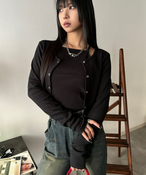 Good Riddance(グッドリダンス)の「【Good Riddance】テレコ リブ アンサンブル キャミソール ドットスナップカーディガン(Tシャツ/カットソー・レディース・アイボリー/ブラック・FREE)」の22枚目の写真