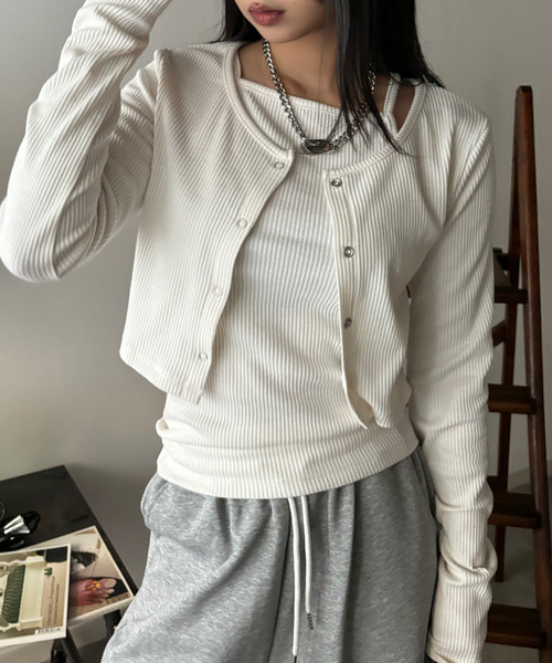Good Riddance(グッドリダンス)の「【Good Riddance】テレコ リブ アンサンブル キャミソール ドットスナップカーディガン(Tシャツ/カットソー・レディース・アイボリー/ブラック・FREE)」の19枚目の写真