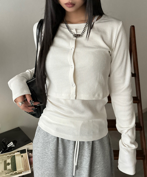 Good Riddance(グッドリダンス)の「【Good Riddance】テレコ リブ アンサンブル キャミソール ドットスナップカーディガン(Tシャツ/カットソー・レディース・アイボリー/ブラック・FREE)」の15枚目の写真