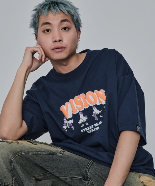 VISION STREET WEAR(ヴィジョンストリートウェア)の「∴WEGO/別注VISIONゴーストスケーターグラフィックT(Tシャツ/カットソー・メンズ・ホワイト/ブラック/ブルー・LARGE/MEDIUM)」の3枚目の写真