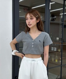 RAY CASSIN | Vネックヘンリー胸刺繍半袖Tシャツ(Tシャツ/カットソー)