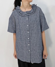 「haupia」 半袖ブラウス MEDIUM ネイビー レディース haupia｜ハウピアのシャツ/ブラウス（ブルー・ネイビー/青色系