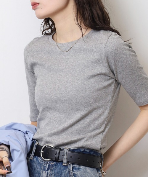 atONE(アットワン)の「コットンフライス5分袖Tシャツ(Tシャツ/カットソー・レディース・ブラック/ネイビー/杢グレー/オフホワイト/チャコールグレー・4L/3L/LL/L/M)」の13枚目の写真