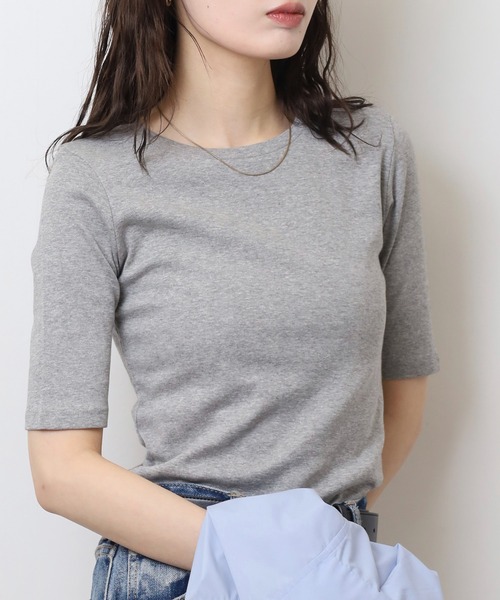 atONE(アットワン)の「コットンフライス5分袖Tシャツ(Tシャツ/カットソー・レディース・ブラック/ネイビー/杢グレー/オフホワイト/チャコールグレー・4L/3L/LL/L/M)」の11枚目の写真