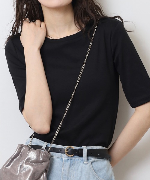 atONE(アットワン)の「コットンフライス5分袖Tシャツ(Tシャツ/カットソー・レディース・ブラック/ネイビー/杢グレー/オフホワイト/チャコールグレー・4L/3L/LL/L/M)」の21枚目の写真