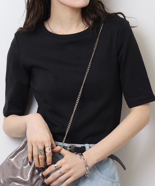 atONE(アットワン)の「コットンフライス5分袖Tシャツ(Tシャツ/カットソー・レディース・ブラック/ネイビー/杢グレー/オフホワイト/チャコールグレー・4L/3L/LL/L/M)」の20枚目の写真