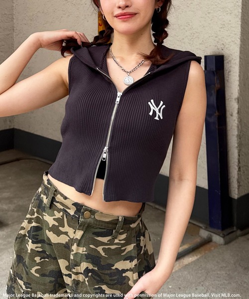 tシャツ 「MLB」刺繍ロゴフード付きトップス レディース MLB】刺繍ロゴフード付きトップス BACK TO THE FIELD
