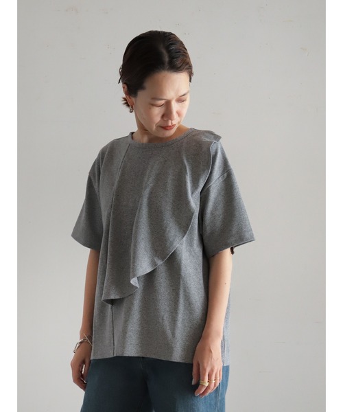 FIL DE FER（フィルデフェール）の「メランジ鹿の子　フロントフレアP/O（Tシャツ/カットソー・レディース・グリーン/グレー・FREE）」の2枚目の写真