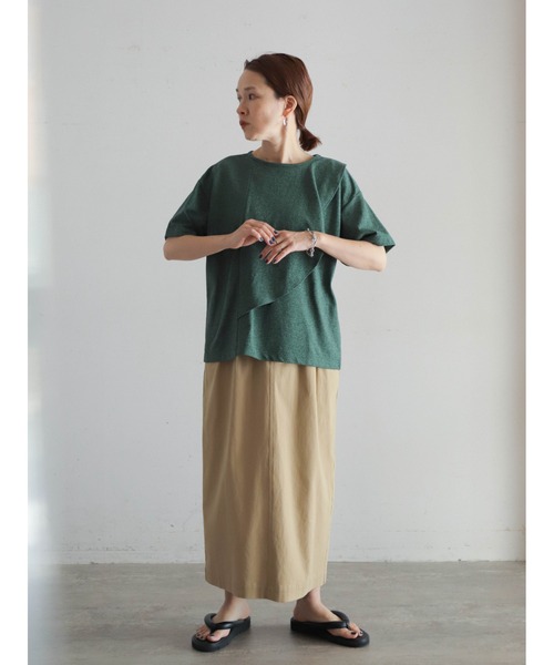 FIL DE FER（フィルデフェール）の「メランジ鹿の子　フロントフレアP/O（Tシャツ/カットソー・レディース・グリーン/グレー・FREE）」の8枚目の写真