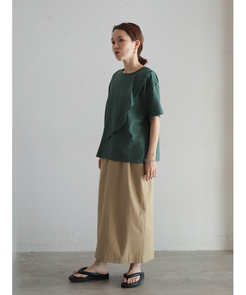 FIL DE FER（フィルデフェール）の「メランジ鹿の子　フロントフレアP/O（Tシャツ/カットソー・レディース・グリーン/グレー・FREE）」の9枚目の写真