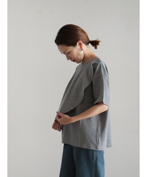 FIL DE FER（フィルデフェール）の「メランジ鹿の子　フロントフレアP/O（Tシャツ/カットソー・レディース・グリーン/グレー・FREE）」の6枚目の写真