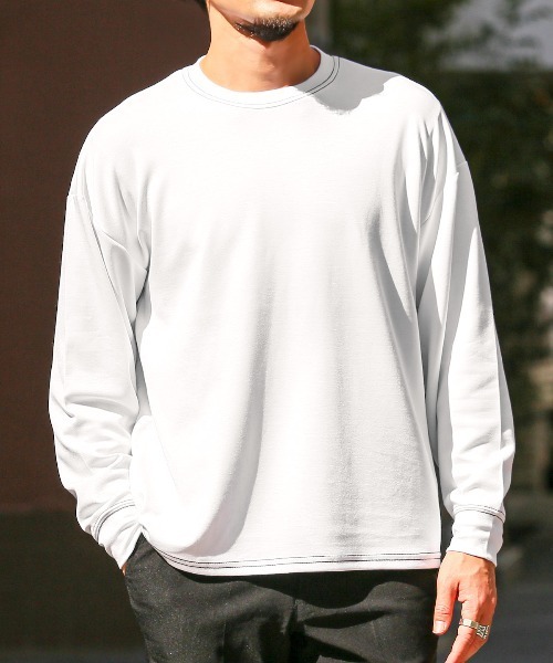 LUXSTYLE(ラグスタイル)の「UVカットストレッチ無地ステッチロンT(Tシャツ/カットソー・メンズ・ブラック/ホワイト・M/L)」の1枚目の写真