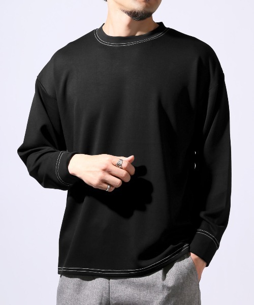 LUXSTYLE(ラグスタイル)の「UVカットストレッチ無地ステッチロンT(Tシャツ/カットソー・メンズ・ブラック/ホワイト・M/L)」の2枚目の写真