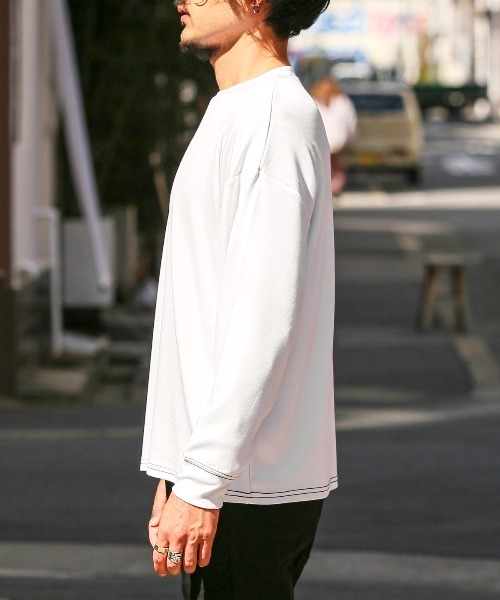 LUXSTYLE(ラグスタイル)の「UVカットストレッチ無地ステッチロンT(Tシャツ/カットソー・メンズ・ブラック/ホワイト・M/L)」の4枚目の写真