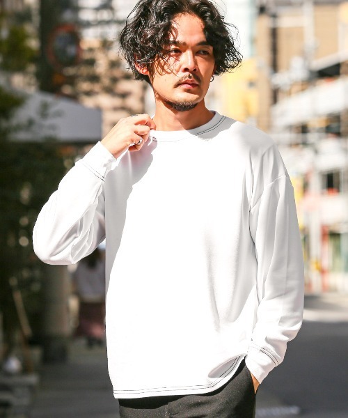 LUXSTYLE(ラグスタイル)の「UVカットストレッチ無地ステッチロンT(Tシャツ/カットソー・メンズ・ブラック/ホワイト・M/L)」の5枚目の写真