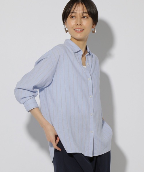 Elura（エルーラ）の「リネンブレンドシャツ/291213（シャツ/ブラウス・レディース・ネイビー/オレンジ/ライトピンク/ライトブルー/ブラウン系その他・LARGE/MEDIUM）」の3枚目の写真