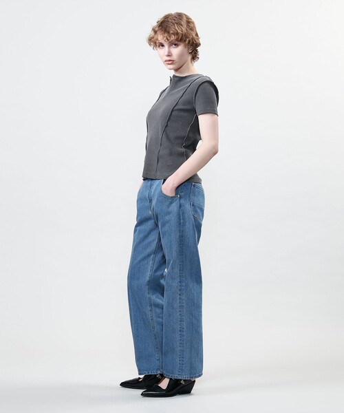 【未使用】AKM キーネックカットソー サイズL 定価44000円 miniministore｜ショート丈トップス キーネック Tシャツ