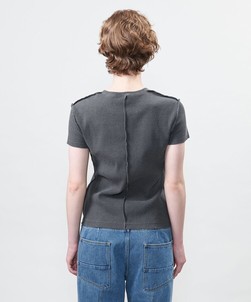 【未使用】AKM キーネックカットソー サイズL 定価44000円 miniministore｜ショート丈トップス キーネック Tシャツ