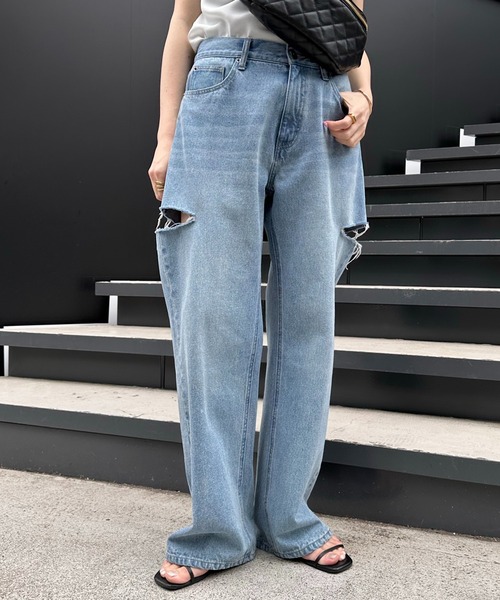 GALLARDAGALANTE ストレートデニム GALLARDAGALANTEダメージ加工デニム　XS