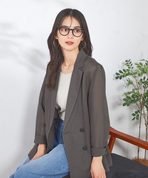 a.v.v(アーヴェヴェ)の「シアーダブルジャケット(テーラードジャケット・レディース・チャコールグレー/ベージュ・36/38)」の6枚目の写真