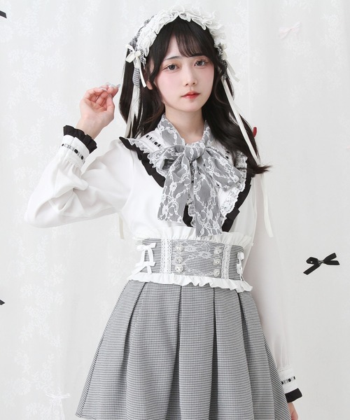 DearMyLove(ディアマイラブ)の「ヨークボウタイフリルブラウウス(シャツ/ブラウス・レディース・パープル/ホワイト×ピンク/ベビーピンク/ホワイト×ブルー/ホワイト×ブラック・MEDIUM/LARGE/LL/3L)」の3枚目の写真