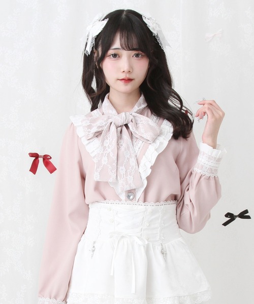 DearMyLove(ディアマイラブ)の「ヨークボウタイフリルブラウウス(シャツ/ブラウス・レディース・パープル/ホワイト×ピンク/ベビーピンク/ホワイト×ブルー/ホワイト×ブラック・MEDIUM/LARGE/LL/3L)」の5枚目の写真