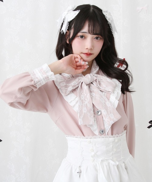 DearMyLove(ディアマイラブ)の「ヨークボウタイフリルブラウウス(シャツ/ブラウス・レディース・パープル/ホワイト×ピンク/ベビーピンク/ホワイト×ブルー/ホワイト×ブラック・MEDIUM/LARGE/LL/3L)」の6枚目の写真
