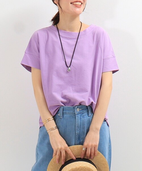 fredy couleur（フレディクルール）の「袖口ダブル麻調カットT（Tシャツ/カットソー・レディース・オフホワイト/イエロー/ラベンダー/グレイッシュベージュ/ブラック/オレンジ・38）」の5枚目の写真